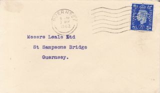 Guernsey 1942 2½d With " Gwr " Perfin In Local Cover,  Great Western Railway