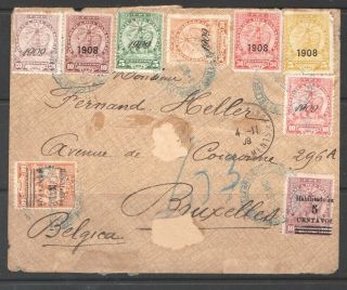 1909 Registered Cover San Bernardino 13 Different Stamps To Belgium