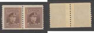 Mnh Canada 2 Cent Kgvi Perf 9.  5 War Coil Paste - Up Pair 279 (lot 15893)