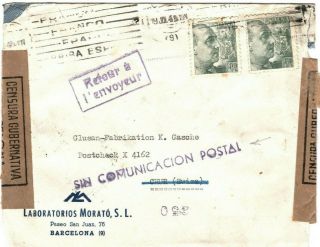 SPAIN WW2 Cover SERVICE SUSPENDED Switzerland 1945 Retour BARCELONA Censor MA131 2