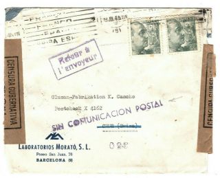 SPAIN WW2 Cover SERVICE SUSPENDED Switzerland 1945 Retour BARCELONA Censor MA131 4