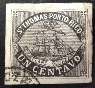 St Thomas Porto Rico Early 1 Cent Black Clara Rothe Stamp Vfu