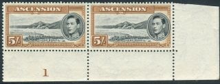 Ascension - 1944 5/ - Black & Yellow Brown Umm Marginal Pair With Plate No Sg 46a