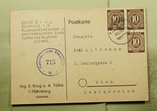 Dr Who 1947 Germany Pair Nurnberg Postcard To Austria Censored E70570