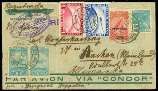 Edw1949sell : Brazil Scarce 1931 Condor - Zeppelin Cover To Germany Mixed Franking