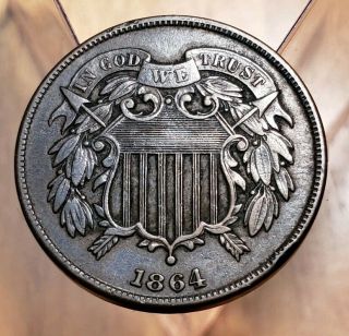 1864 Civil War Era 2 Cent Piece Large Motto - - Better Grade