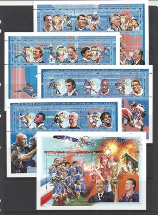 Mali 1998 World Cup Souvenir Sheets,  Scott 983 - 987,  Scv $39