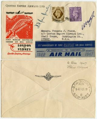 Airmail Pilot Signed Qantas Empire Airways 1947 Anniversary Illustrated Envelope