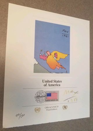 Peter Max Hand Signed 1st Day Of Issue Flag Series Official Unicef Proof 77/500