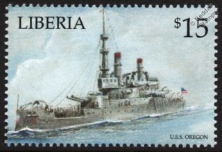 Uss Oregon (bb - 3) Us Navy Pre - Dreadnought Indiana - Class Battleship Warship Stamp