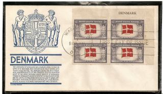 Scott 920 Denmark Overrun Nations First Day Cover Patriotic Name Block