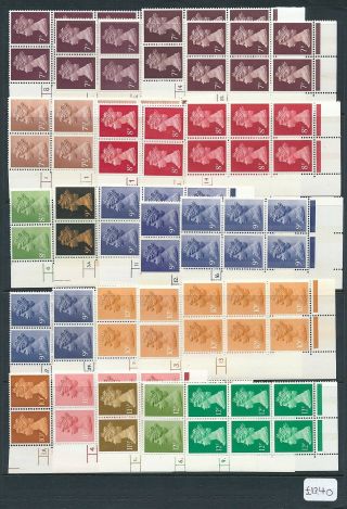 Great Britain Machin Definitives 70 Diff.  Cylinder Blocks Of 6 Nh Face Val £85