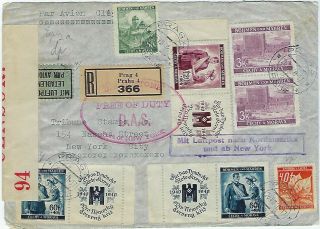 Bohemia Moravia 1940 Reg Airmail Cover Prag To York Censor German Bermuda