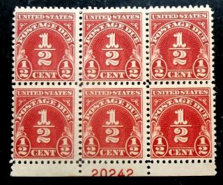 Buffalo Stamps: Scott J69 Postage Due Plate Block,  Nh/og & F/vf,  Cv = $90