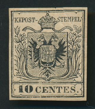 Austria Lombardy Venetia Stamp 1850 10c Arms Og,  Creased