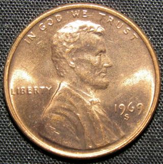 1969 S Us Lincoln Memorial Cent Copper Coin