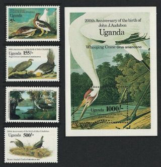 Uganda Ptarmigan Grouse Yellowlegs Cowbird Crane Birds Audubon 4v,  Ms Mnh