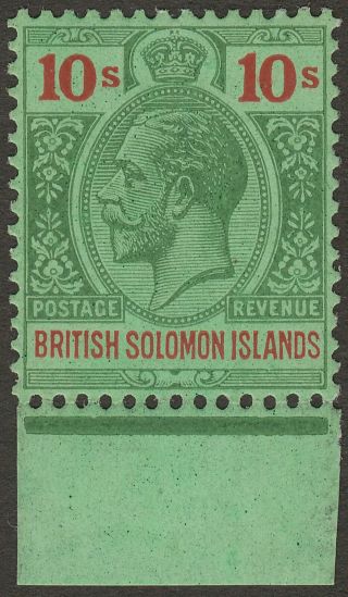 British Solomon Islands 1925 Kgv 10sh Green,  Red On Emerald Sg52 Cat £140