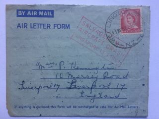 Salvaged Mail Aircraft Crash - Singapore 13.  3.  1954 Nz Air Letter