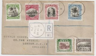 1921 Niue To Great Britain Reg Cover,  Sc 35 - 40 Full Set,  High Value