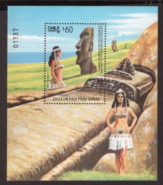 Chile 1986 Stamp Ss 36 Mnh Isla De Pascua Easter Islands Moai