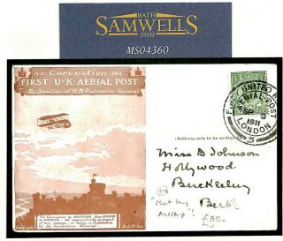 Gb Fdc Pioneer Aviation First Day Uk Air Sent By Airship Postcard 1911 Ms4360