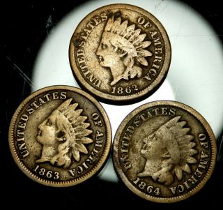 Group Of 1862,  1863,  & 1864 Cn Indian Head Cents