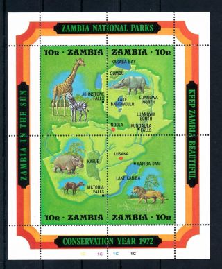 [51125] Zambia 1972 Conservation Giraffe Rhino Lion Map Mnh Sheet