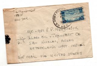 Us To Aruba Sc C20 Censored Apo Airmail Stamp Cover 1945 Id 330