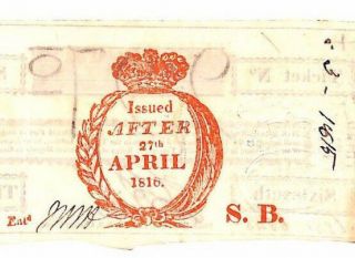 Ms1921 1815 Gb Revenues Lottery Ticket Unusual Crown Handstamp Reverse