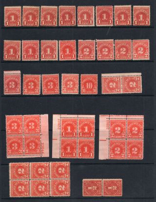 43 Us Postage Due Stamps Sc J82 J81 J80 J68 Blocks Pairs Singles Mh Og Id 612