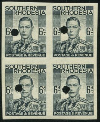 Southern Rhodesia Sg 44 1937 6d Grey Imperf Proof Block From Waterlow Archive