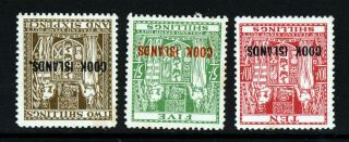Cook Islands 1943 - 54 Overprinted Nz Fiscals Inverted Watermark Sg 131w - 133w