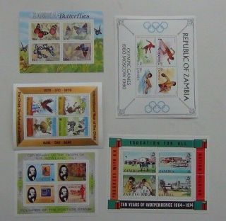 Zambia 1974 Independence 1979 Iyc 1980 Butterflies Olympics London 1980 M/s Mnh