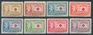 Ecuador 1945,  Set Of 8 Stamps,  Cross In Rose,  Red Cross,  Sc 440/3 - C131/4,  Mnh