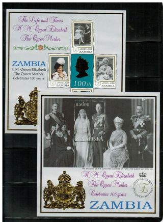 Zambia 1999 Queen Mother 100th Anniv.  Miniature Sheet & S/s Mnh