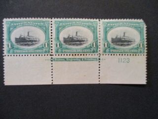1901 U S S 294 1c Pan American Green 3v W/plate & Wording