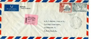 Ethiopia 1954 Makonnen Tomb $1 Ethiopia Eritrea Stamp On Regist Cover To Denmark