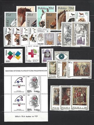 Poland,  Polska Sc 2894/2953,  1989 Year Set 26 Stamps And 1 Sheet Nh W/og
