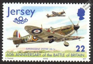 Raf Supermarine Spitfire Mk.  1a Wwii Battle Of Britain Aircraft Stamp/2000 Jersey
