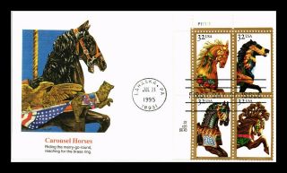 Dr Jim Stamps Us Carousel Horses First Day Cover Block Of Four Lahaska