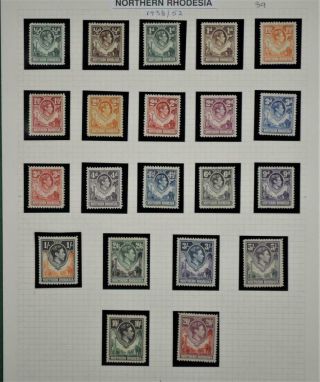 Northern Rhodesia Stamps 1938 - 52 Set Of 21 To £1 Sg 25 - Sg 45 H/m (y93)