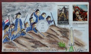 Battle Of Bunker Hill 1564 Fdc,  Added Stamp By Artist,  Signed Hayden Cachet