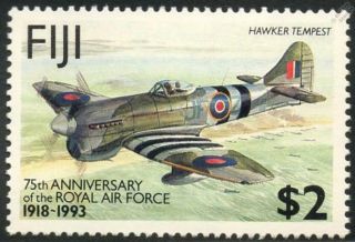 Wwii D - Day Hawker Tempest / Raf 75th Anniversary Aircraft Stamp (1993 Fiji)