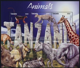 Tanzania 2315 Mnh Animals,  Monkey,  Leopard,  Giraffe,  Elephant
