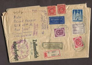 Germany 1953 15c Us Postage Dues On Registered Parcel Wrapper Koln To Usa