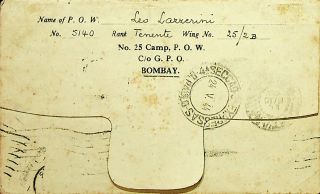 INDIA 1944 RARE POW BOMBAY CENSORED COVER TO BRAZIL - XL5582 2
