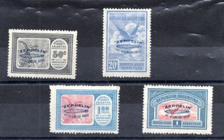 4 Argentina Sc C20 - C23 Cv$174 Zeppelin Overprint Airmail Stamps Id 180