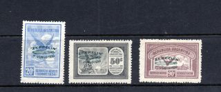 3 Argentina Sc C25 - C27 Cv$50 Zeppelin Overprint Airmail Stamps Id 179