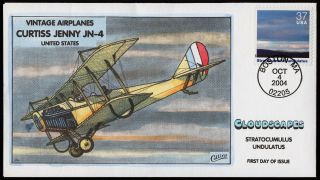 Collins Handpainted Fdc Cloudscapes/warplanes: Curtiss Jenny Jn - 4 (10/4/2004)